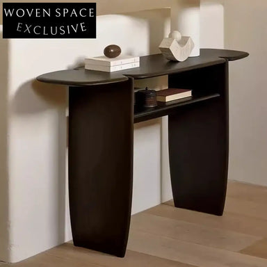 Minimalist Simple Hallway Oak Wood Black Rectangle Console Table with Storage