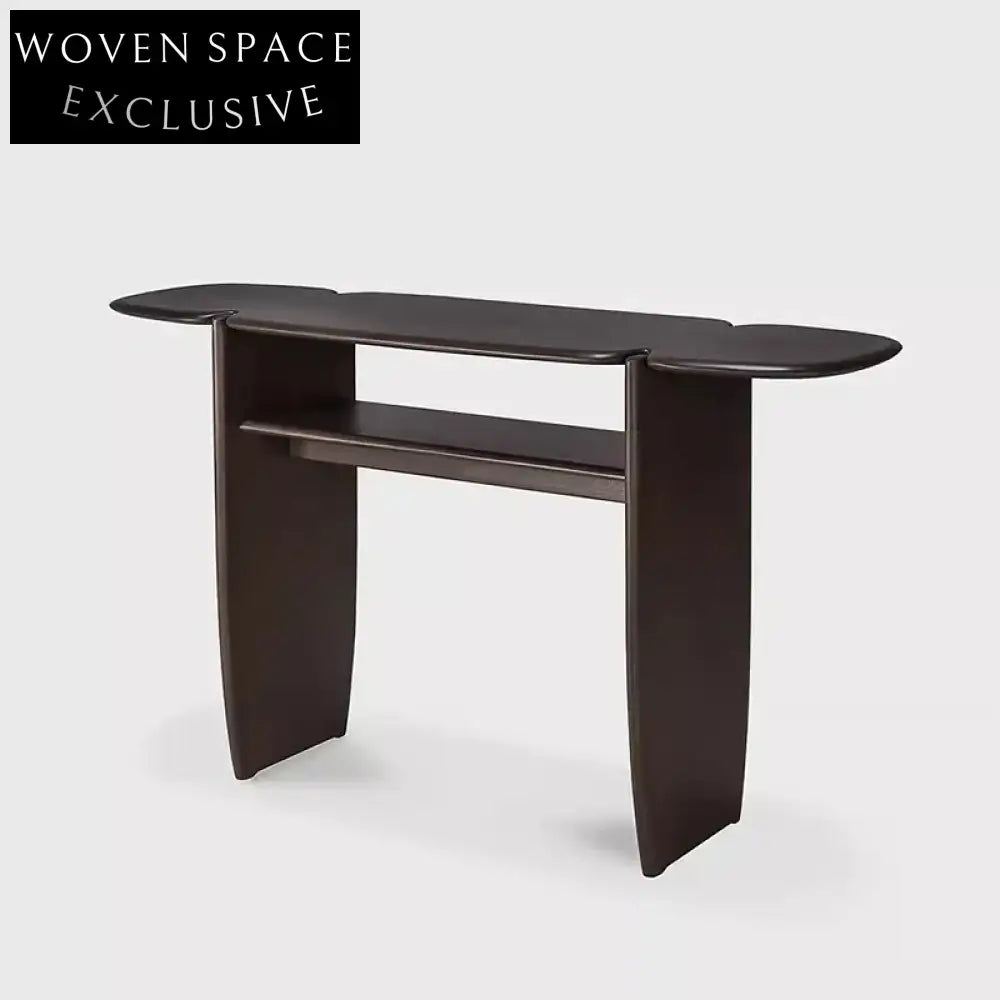 Minimalist Simple Hallway Oak Wood Black Rectangle Console Table with Storage