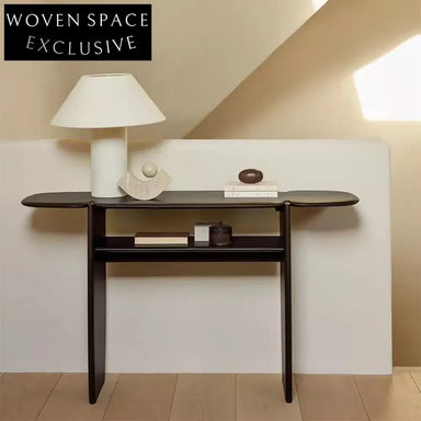 Minimalist Simple Hallway Oak Wood Black Rectangle Console Table with Storage