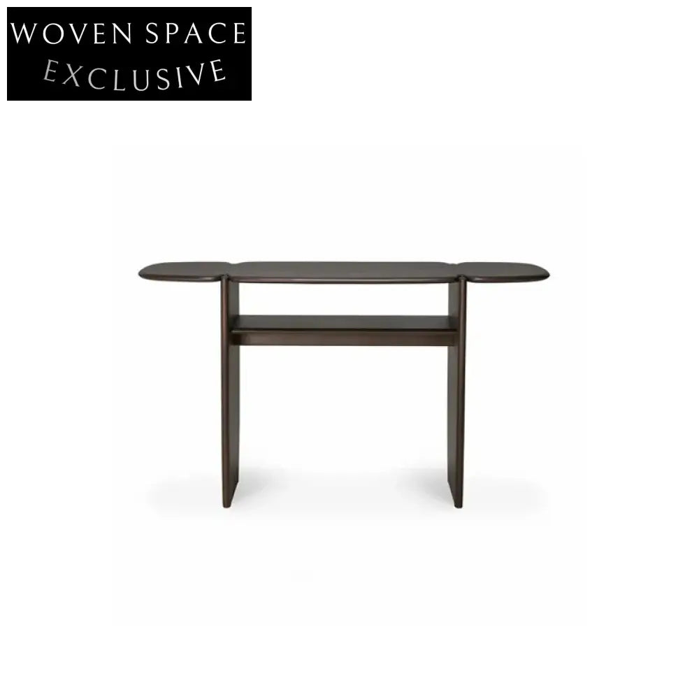 Minimalist Simple Hallway Oak Wood Black Rectangle Console Table with Storage