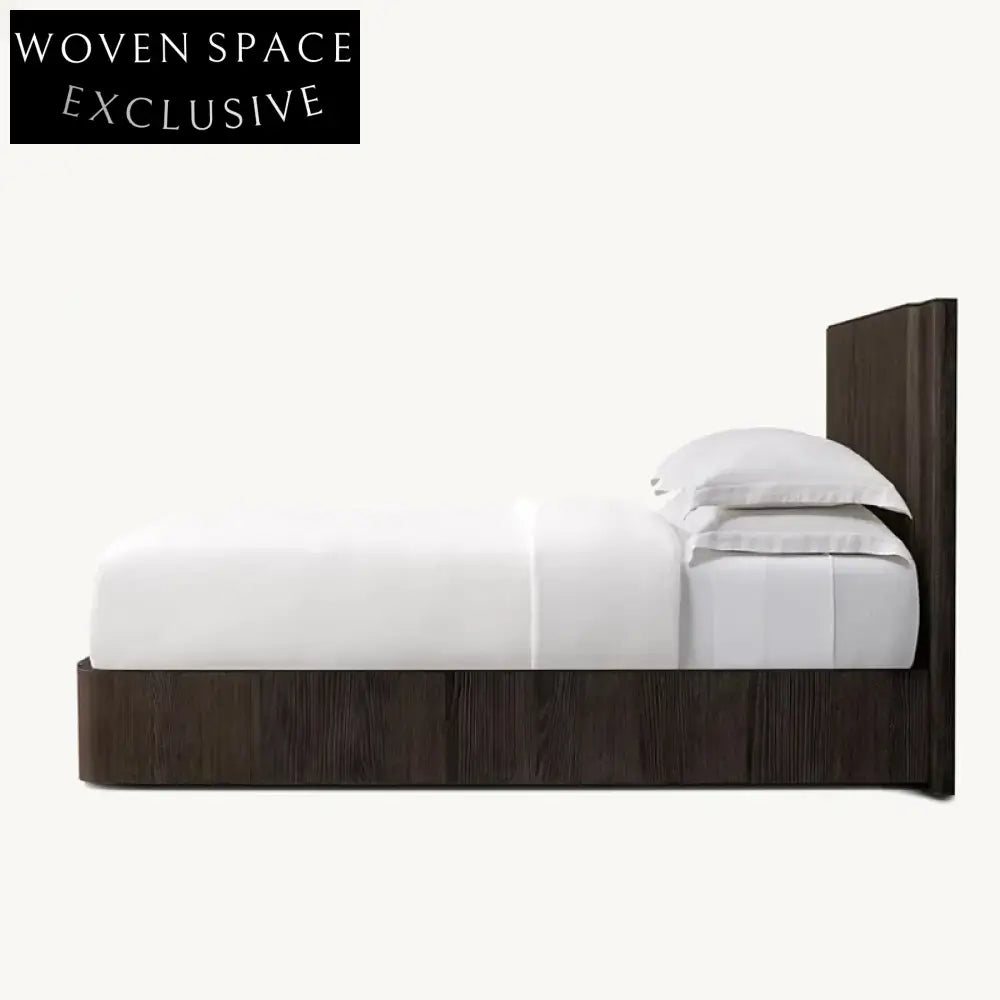 Minimalist Solid Elm Wood High Headboard Bed Frame for Modern Bedrooms