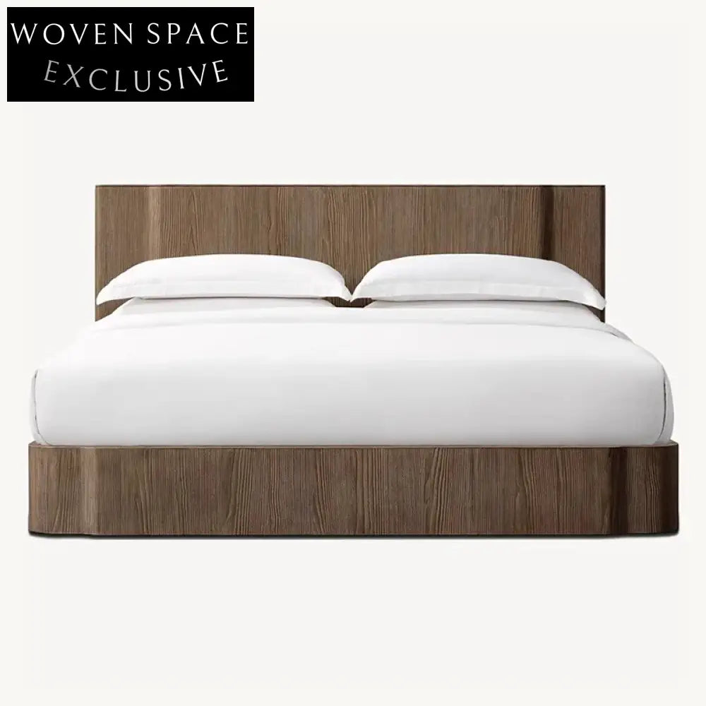 Minimalist Solid Elm Wood High Headboard Bed Frame for Modern Bedrooms