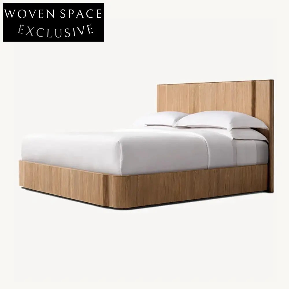 Minimalist Solid Elm Wood High Headboard Bed Frame for Modern Bedrooms