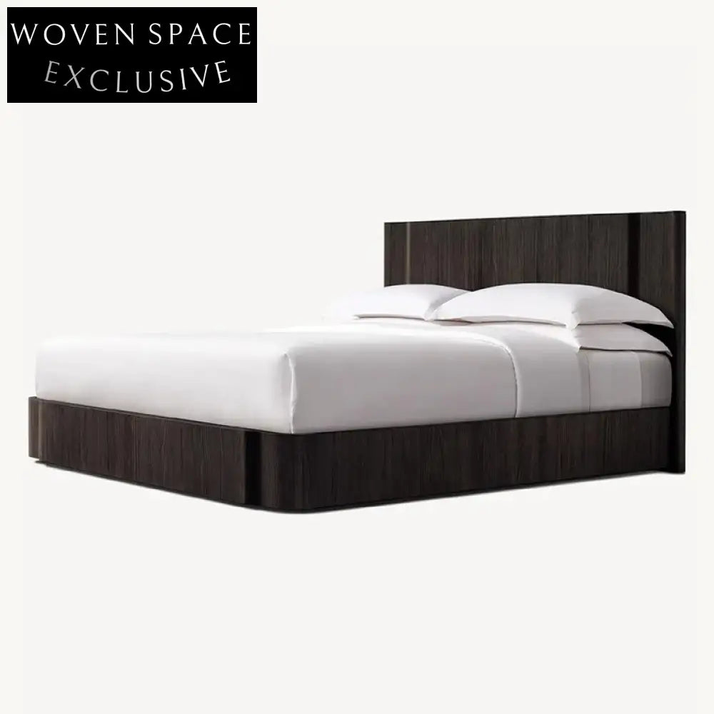 Minimalist Solid Elm Wood High Headboard Bed Frame for Modern Bedrooms