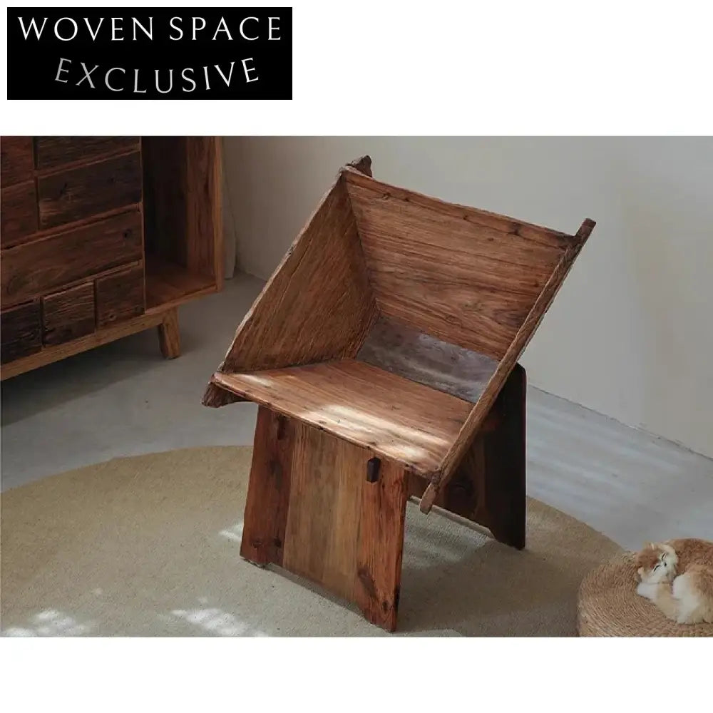 Minimalist Solid Elm Wood Wabi Sabi Antique Style Lounge Chair