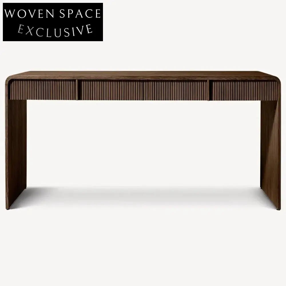 Minimalist Solid Oak Wood Home Office Desk with Integrated Storage