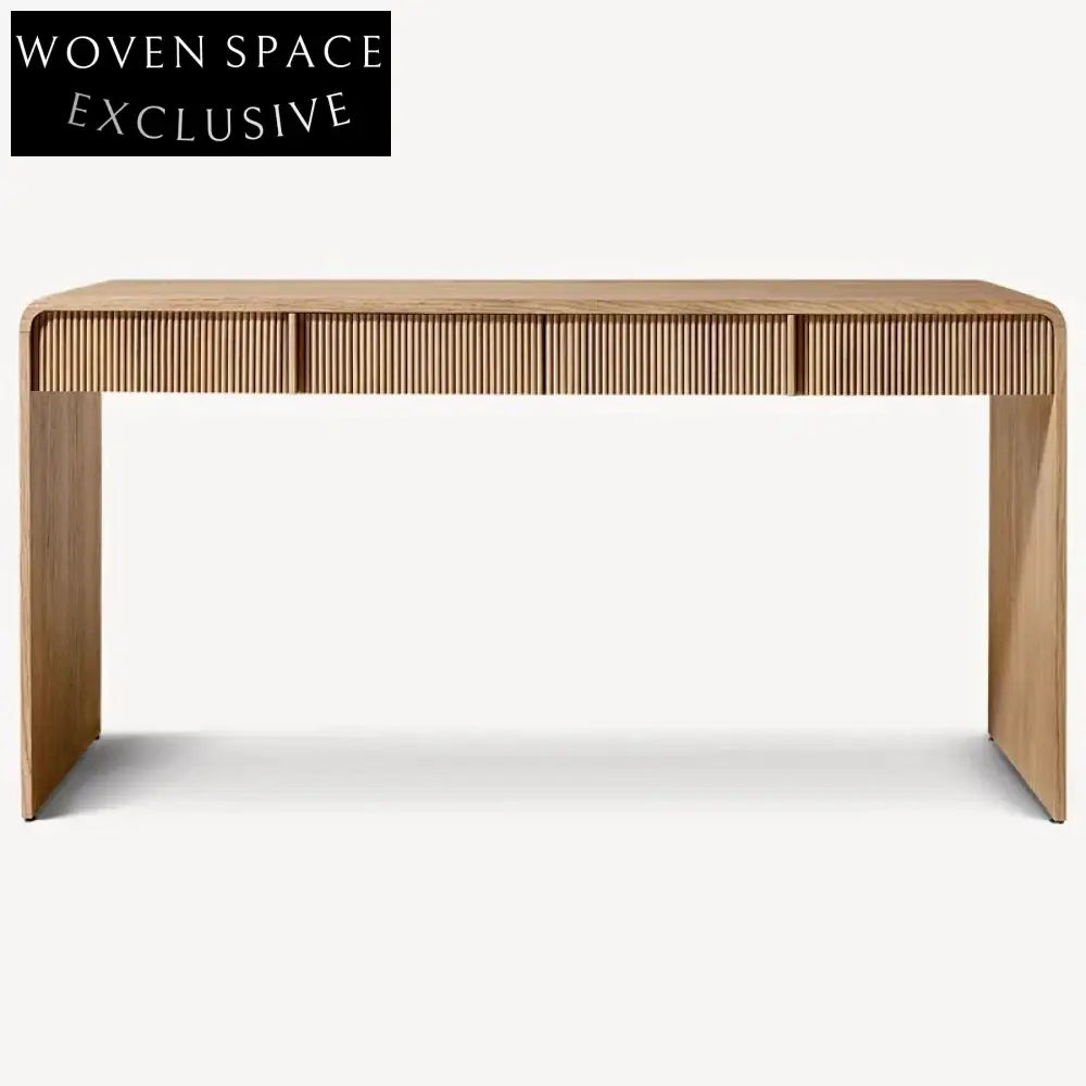 Minimalist Solid Oak Wood Home Office Writing Desk with Storage Features