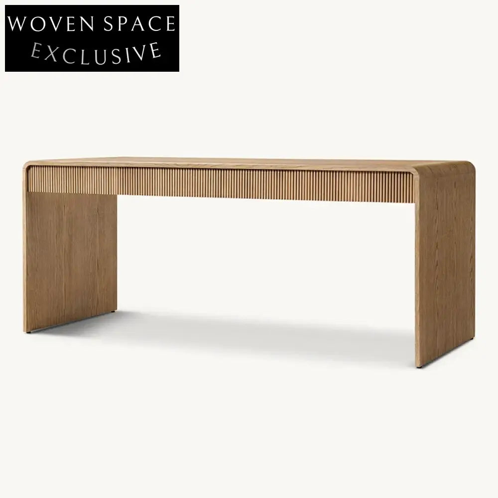 Minimalist Solid Oak Wood Home Office Writing Desk with Storage Features