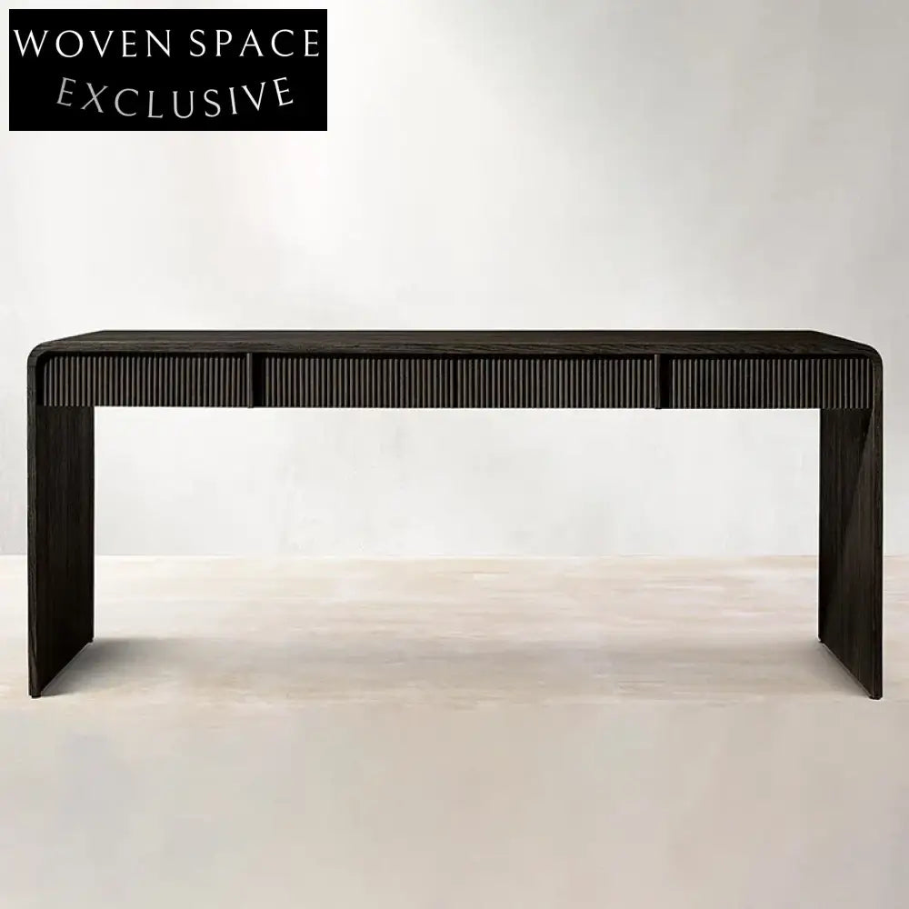 Minimalist Solid Oak Wood Home Office Writing Desk with Storage Features