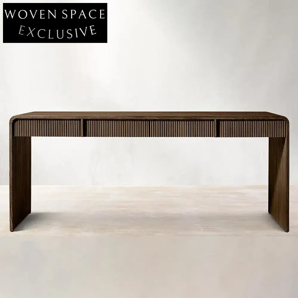 Minimalist Solid Oak Wood Home Office Writing Desk with Storage Features