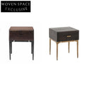 Minimalist Solid Oak Wood Storage Bedside Table Modern Metal Base Accent