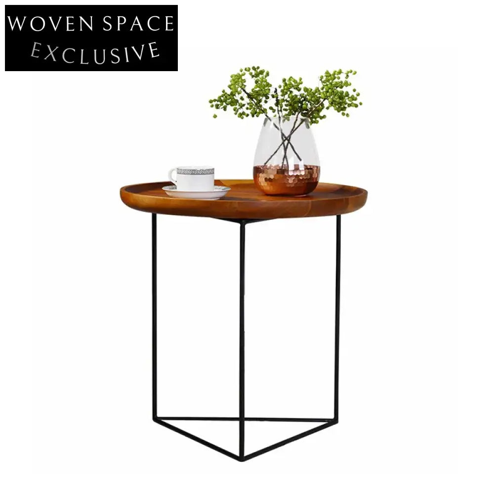 Minimalist Solid Oak Wood Top Modern Side Table with Metal Base Coffee Table