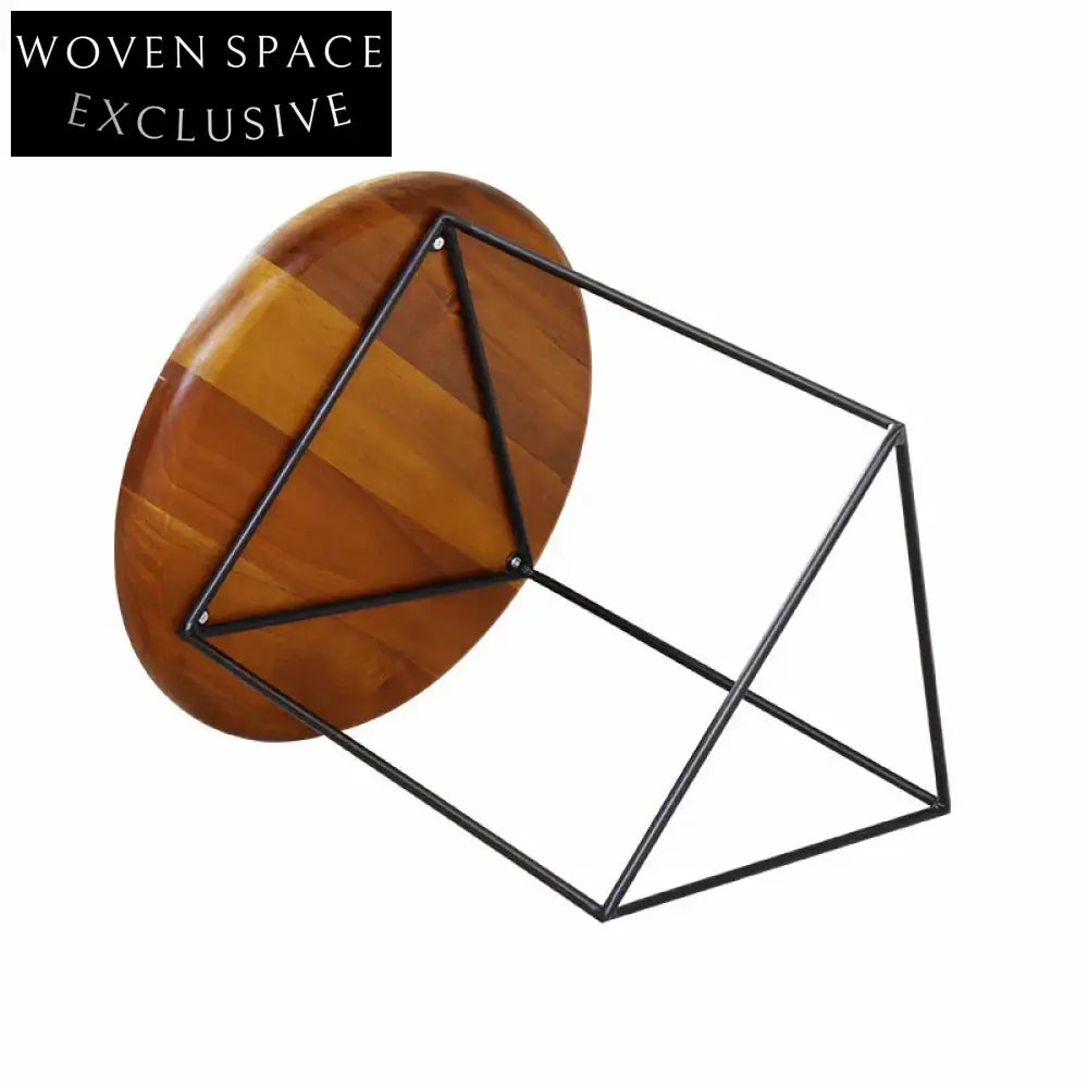 Minimalist Solid Oak Wood Top Modern Side Table with Metal Base Coffee Table