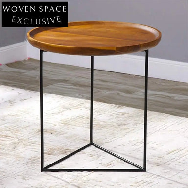 Minimalist Solid Oak Wood Top Modern Side Table with Metal Base Coffee Table