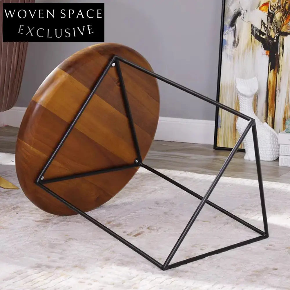 Minimalist Solid Oak Wood Top Modern Side Table with Metal Base Coffee Table