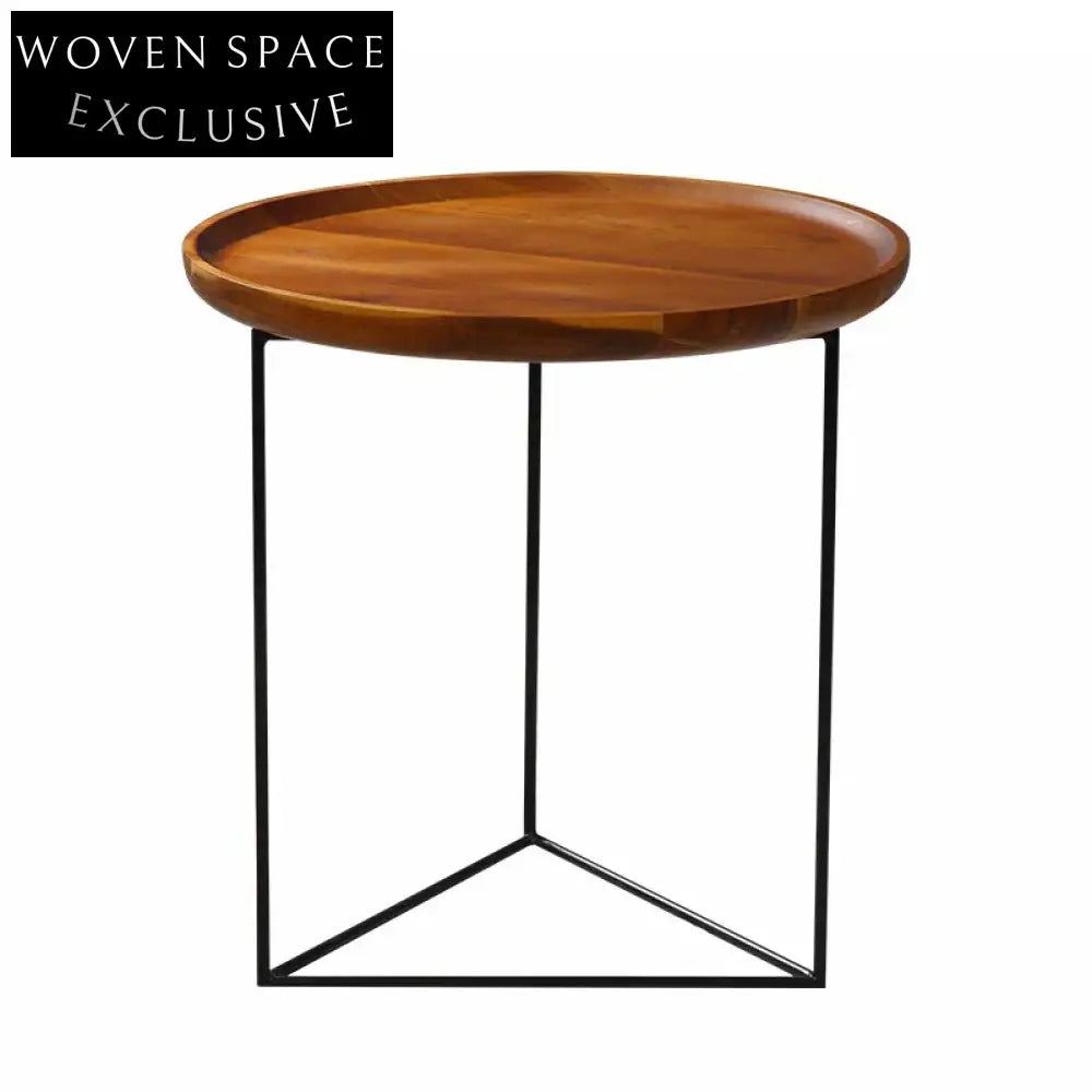 Minimalist Solid Oak Wood Top Modern Side Table with Metal Base Coffee Table