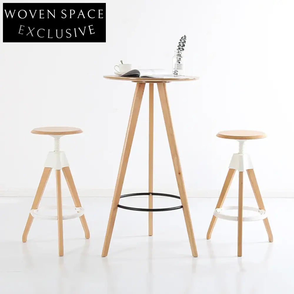 Minimalist Solid Wood Adjustable Height Round Bar Stool and Dining Chair