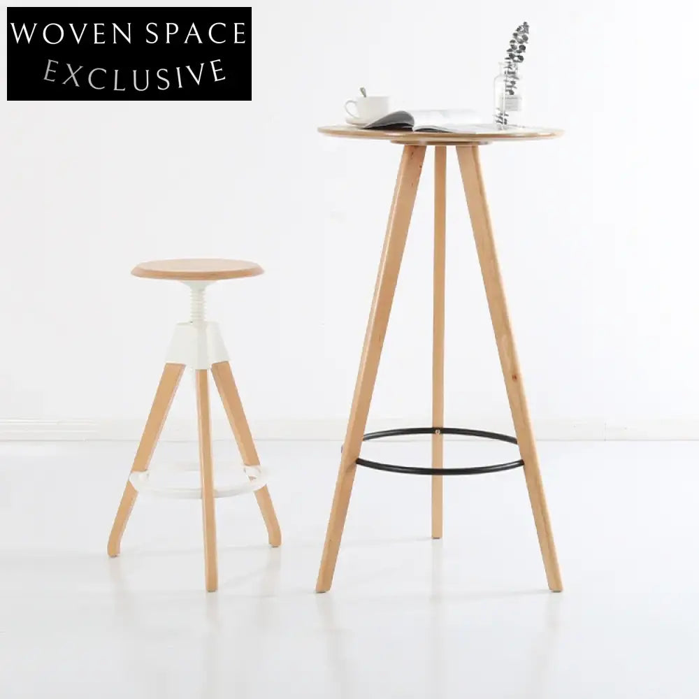 Minimalist Solid Wood Adjustable Height Round Bar Stool and Dining Chair