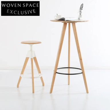 Minimalist Solid Wood Adjustable Height Round Bar Stool and Dining Chair