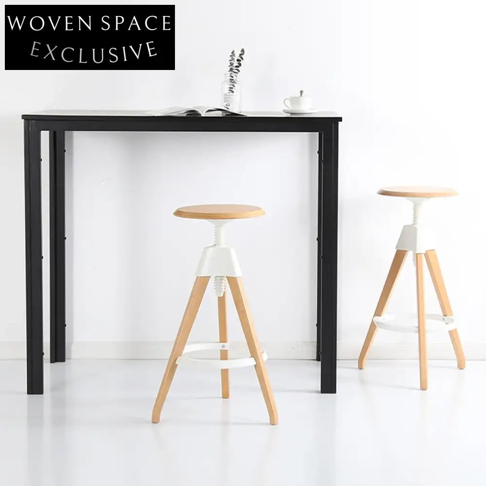 Minimalist Solid Wood Adjustable Height Round Bar Stool and Dining Chair