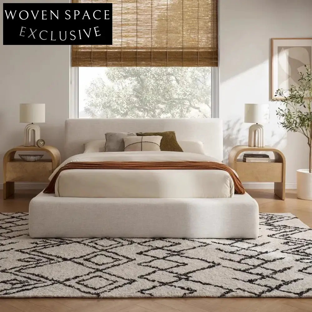 Minimalist Solid Wood Linen Fabric King Double Upholstered Bedroom Bed