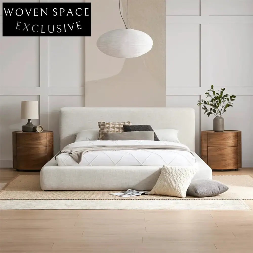 Minimalist Solid Wood Linen Fabric King Double Upholstered Bedroom Bed