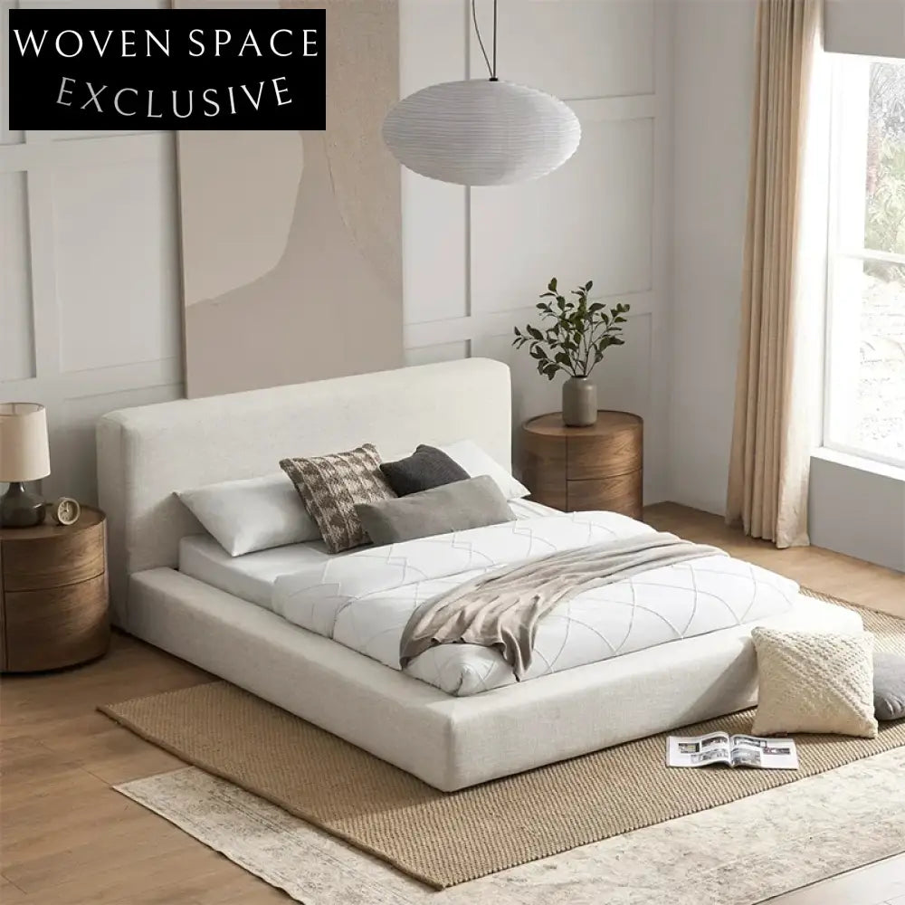 Minimalist Solid Wood Linen Fabric King Double Upholstered Bedroom Bed