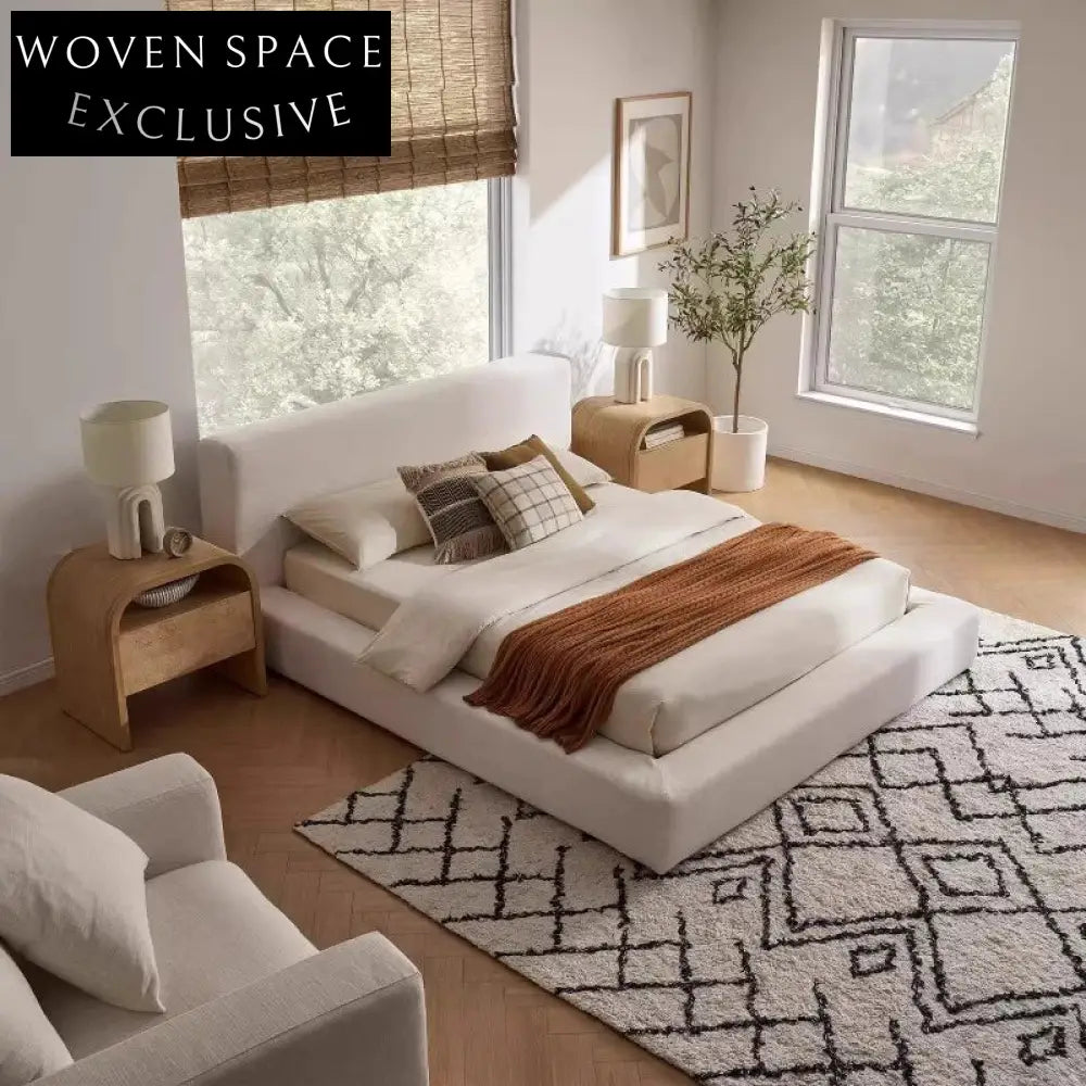 Minimalist Solid Wood Linen Fabric Upholstered King & Double Size Bed