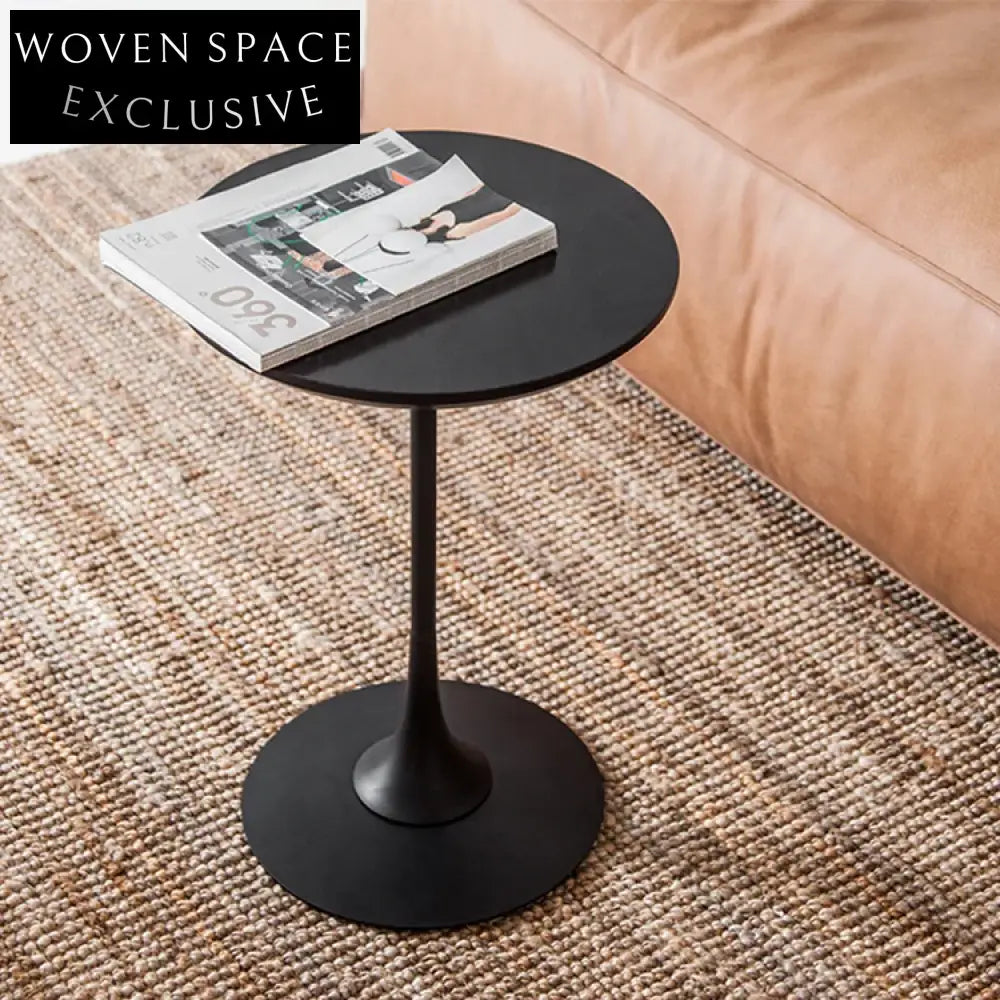 Minimalist Solid Wood Round Coffee Table with Golden Metal Base