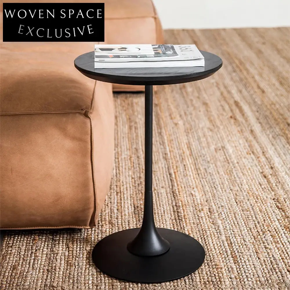 Minimalist Solid Wood Round Coffee Table with Golden Metal Base