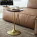 Minimalist Solid Wood Round Coffee Table with Golden Metal Base