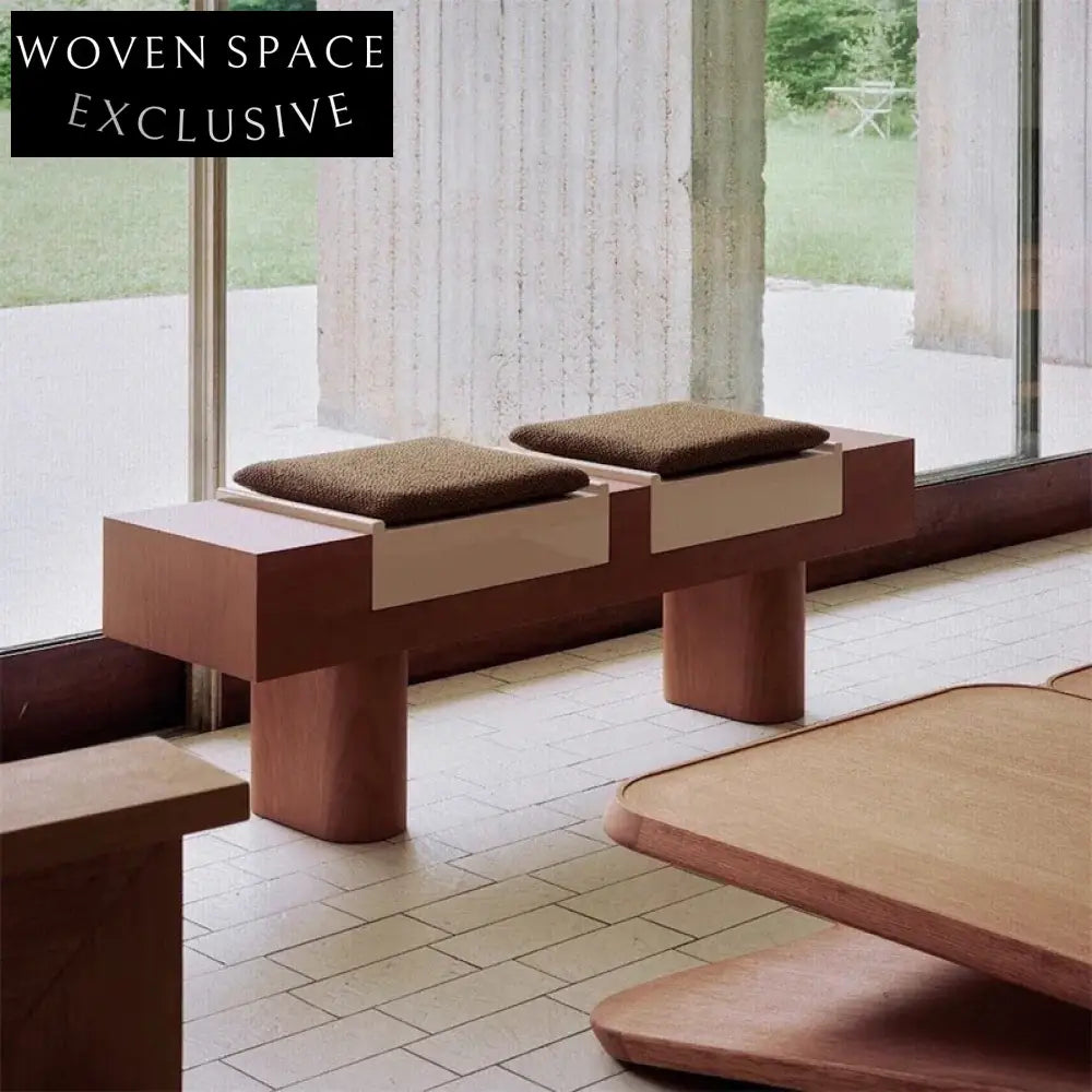 Minimalist Solid Wood Two-Seat Fabric Upholstered Ottoman Bench