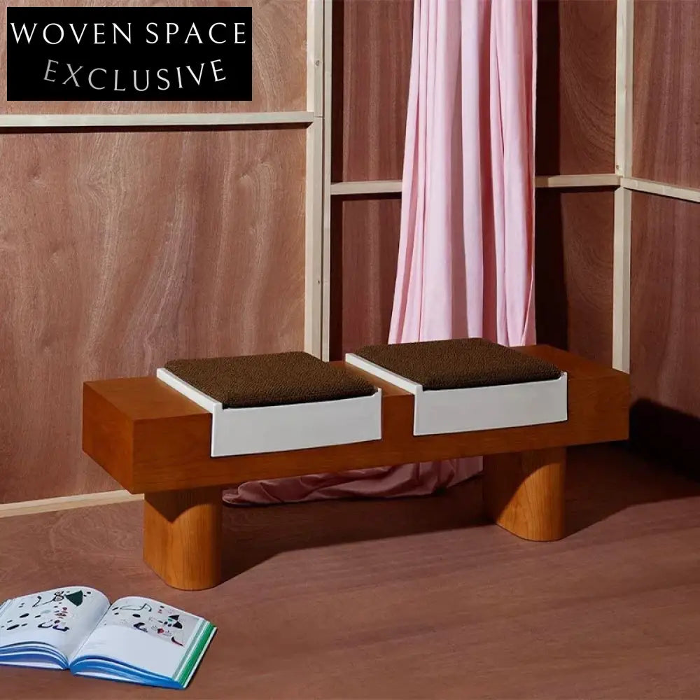 Minimalist Solid Wood Two-Seat Fabric Upholstered Ottoman Bench