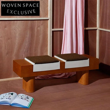 Minimalist Solid Wood Two-Seat Fabric Upholstered Ottoman Bench