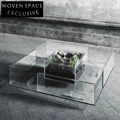 Minimalist Transparent Square Glass Coffee Table Living Room Storage Centerpiece