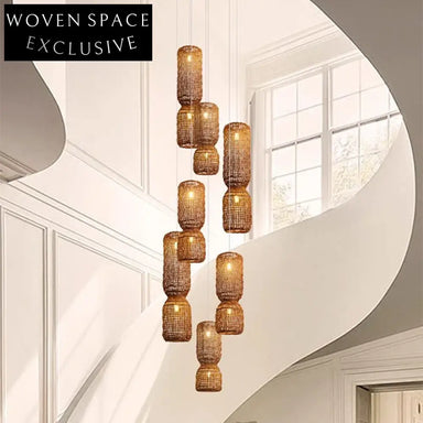 Minimalist Wabi-Sabi Rattan LED Chandelier Pendant Lamp for Dining Room Decor