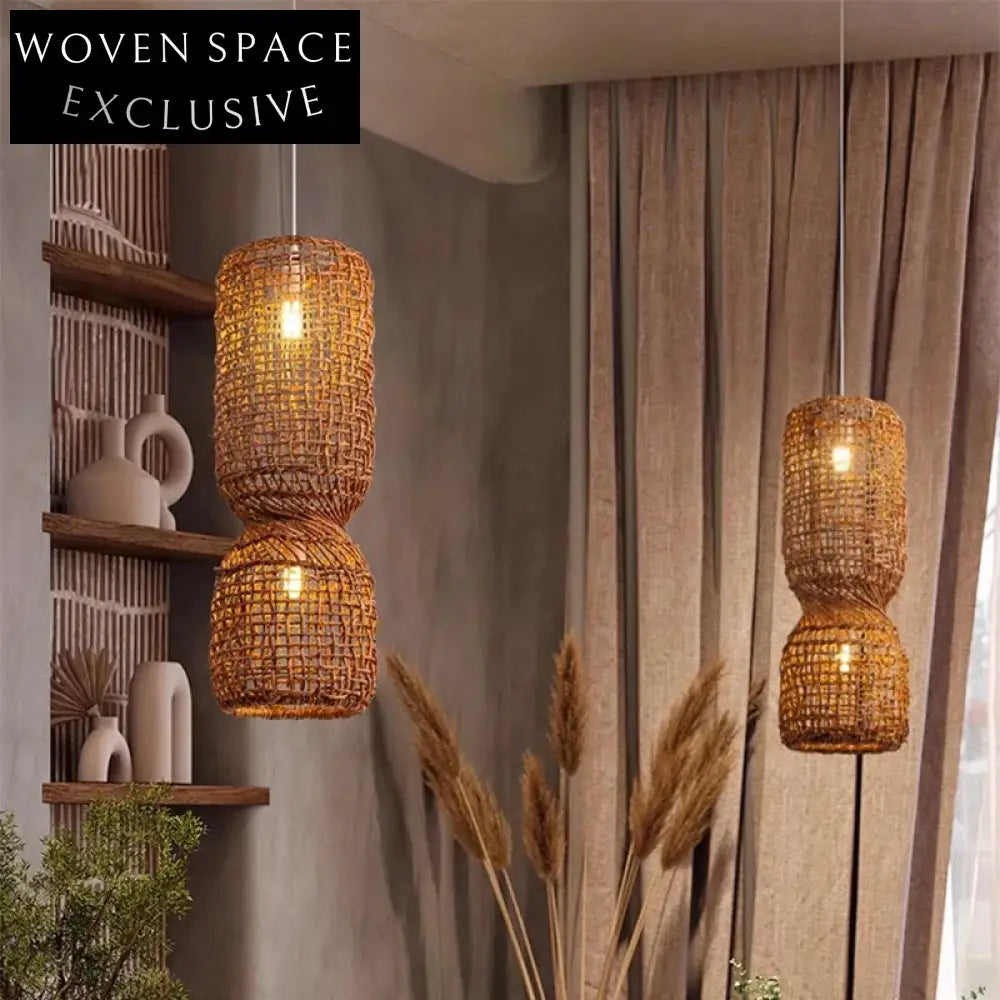 Minimalist Wabi-Sabi Rattan LED Chandelier Pendant Lamp for Dining Room Decor