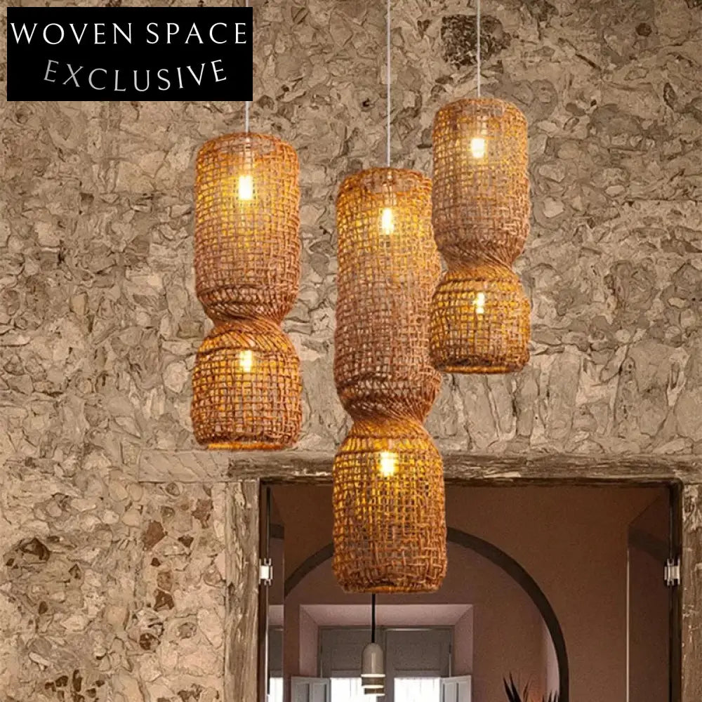 Minimalist Wabi-Sabi Rattan LED Chandelier Pendant Lamp for Dining Room Decor