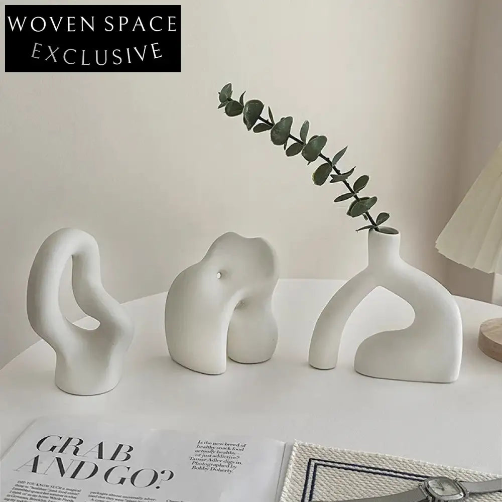 Minimalist White Ceramics Flower Vase for Modern Home Decor Design