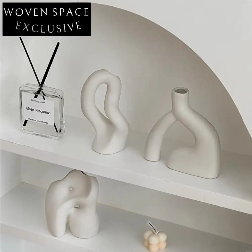 Minimalist White Ceramics Flower Vase for Modern Home Decor Design