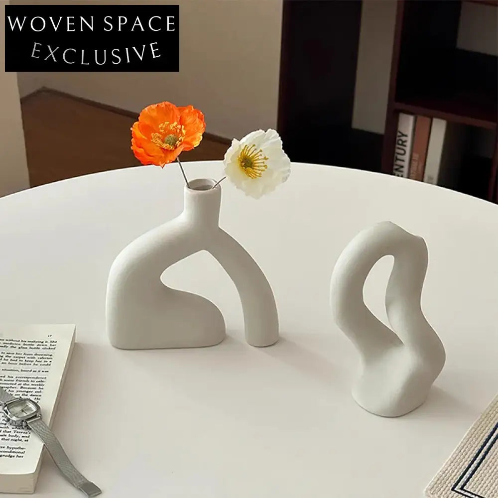 Minimalist White Ceramics Flower Vase for Modern Home Decor Design