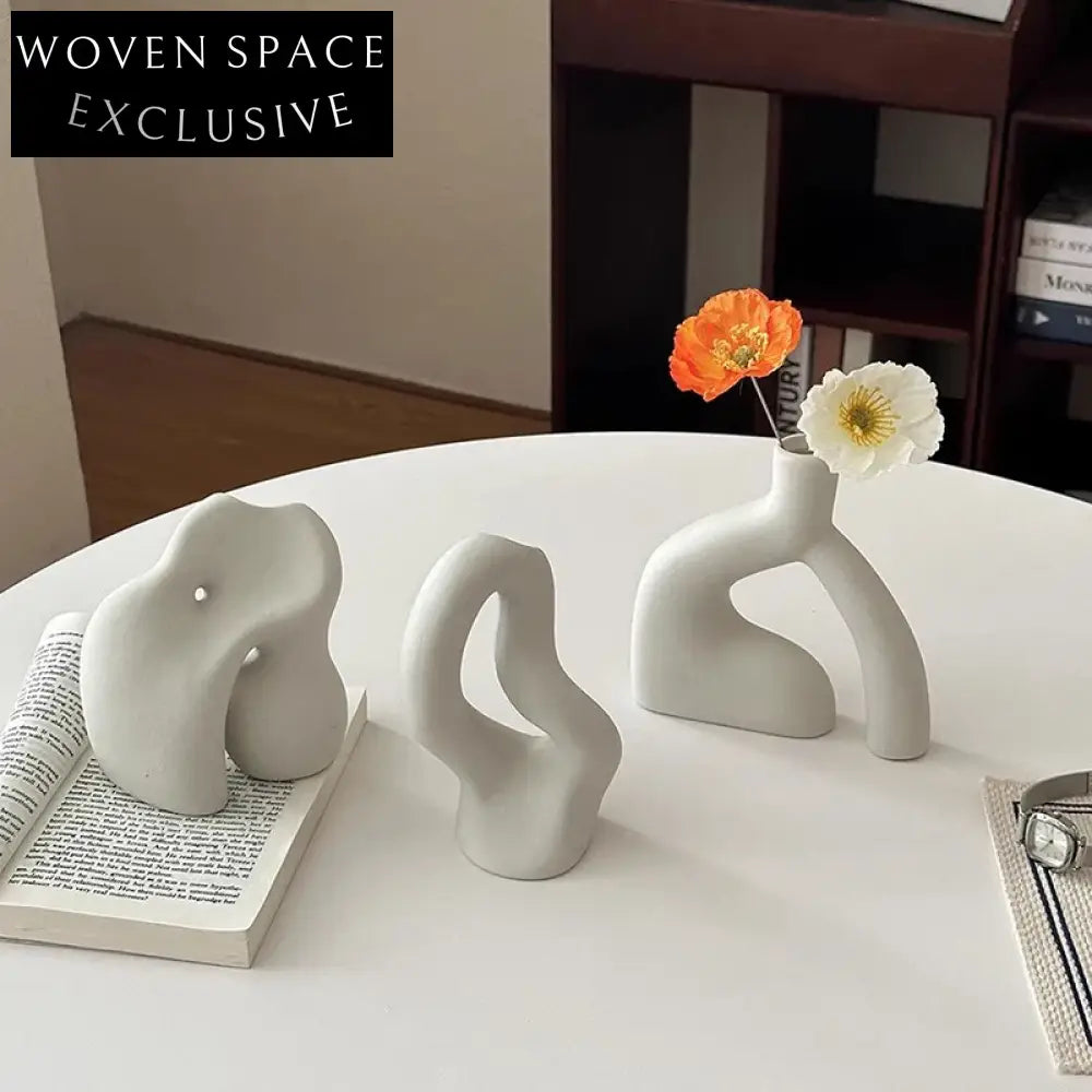 Minimalist White Ceramics Flower Vase for Modern Home Decor Design