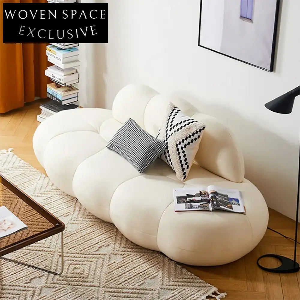 Minimalist White Fabric Chesterfield Floor Sofa for Small Living Spaces