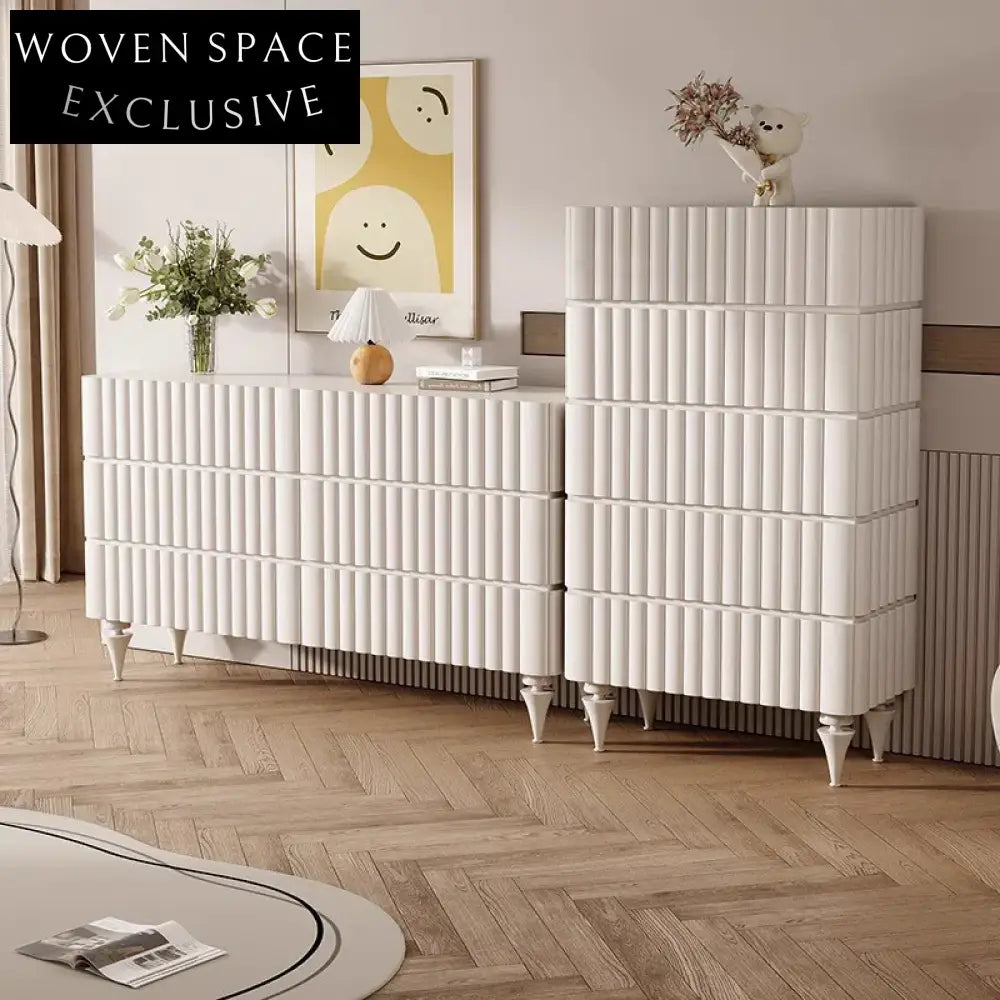 Minimalist Wooden Console Cabinet with Six Drawers for Entryway, Warm White