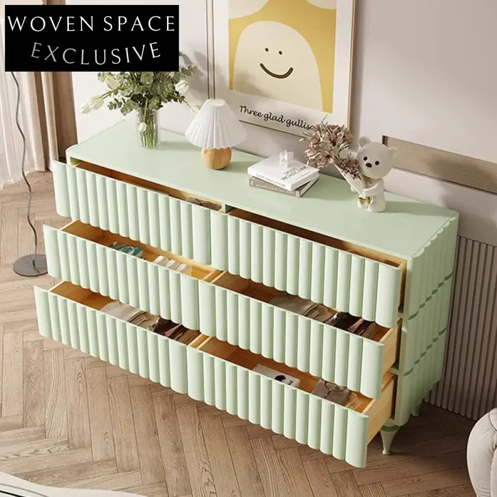 Minimalist Wooden Console Cabinet with Six Drawers for Entryway, Warm White