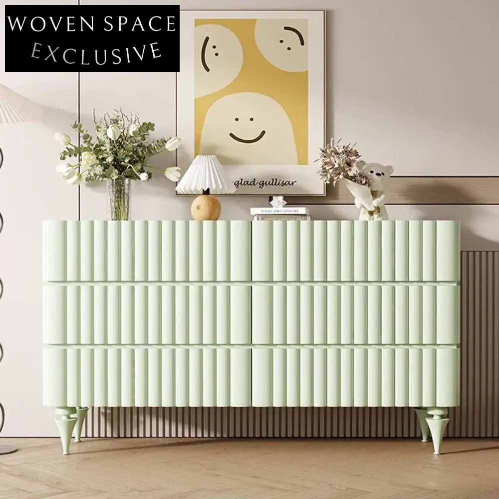Minimalist Wooden Console Cabinet with Six Drawers for Entryway, Warm White