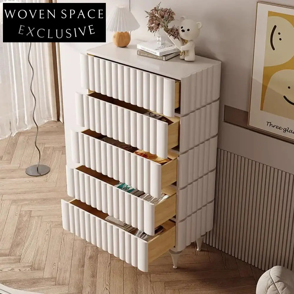 Minimalist Wooden Console Cabinet with Six Drawers for Entryway, Warm White