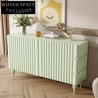 Minimalist Wooden Console Cabinet with Six Drawers for Entryway, Warm White