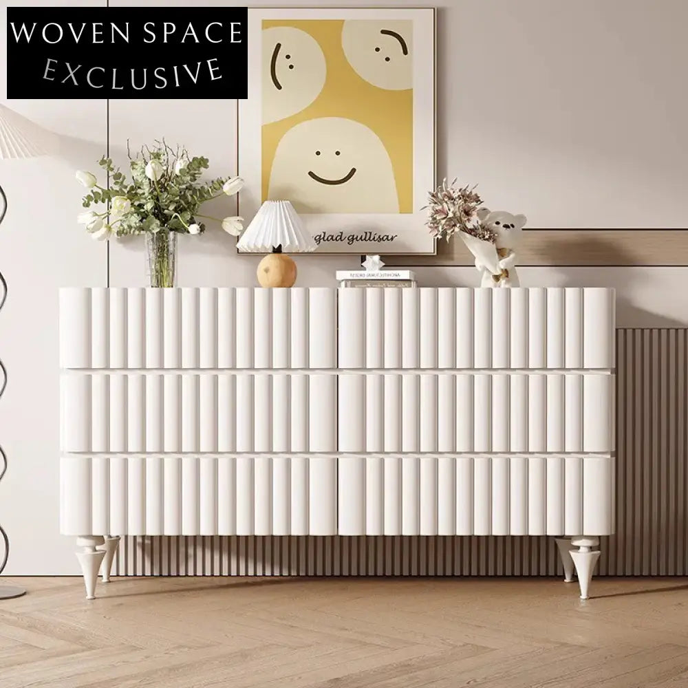 Minimalist Wooden Console Cabinet with Six Drawers for Entryway, Warm White