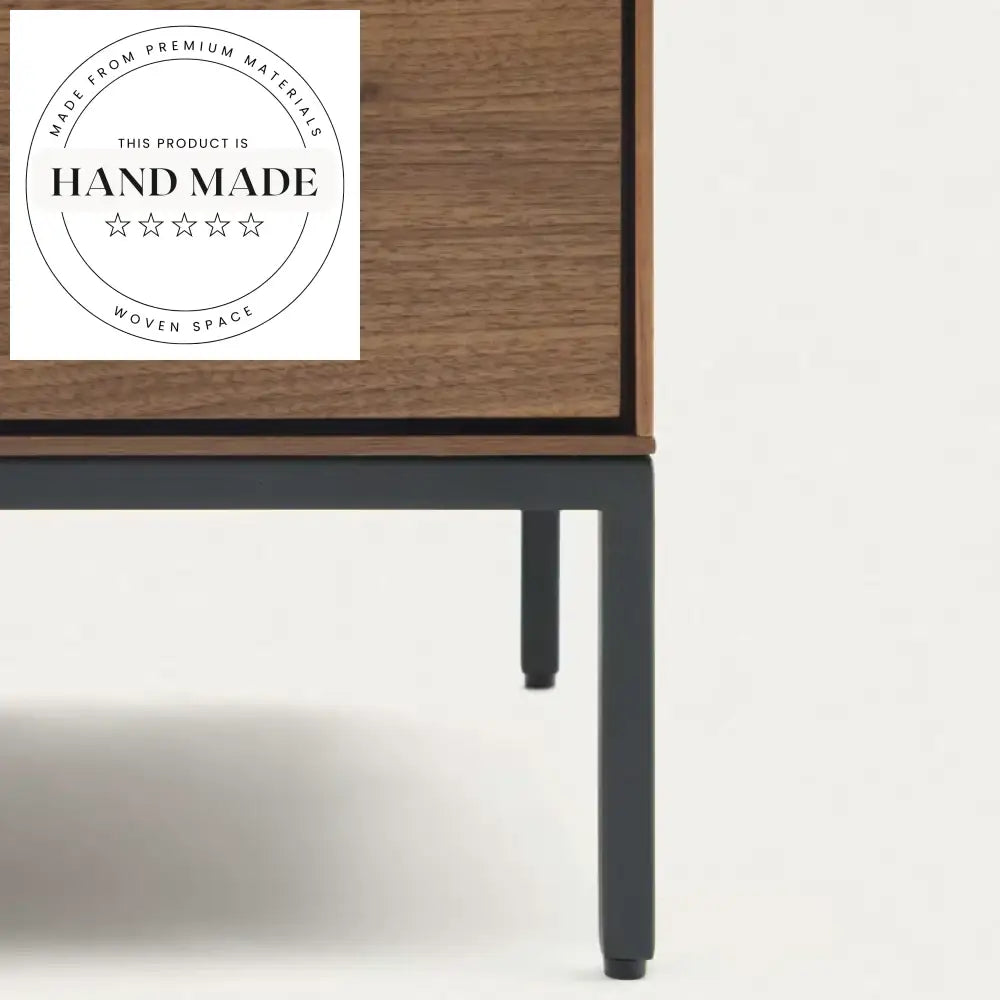Modern 2 Drawer Oak Veneer and Steel Leg Bedside Table